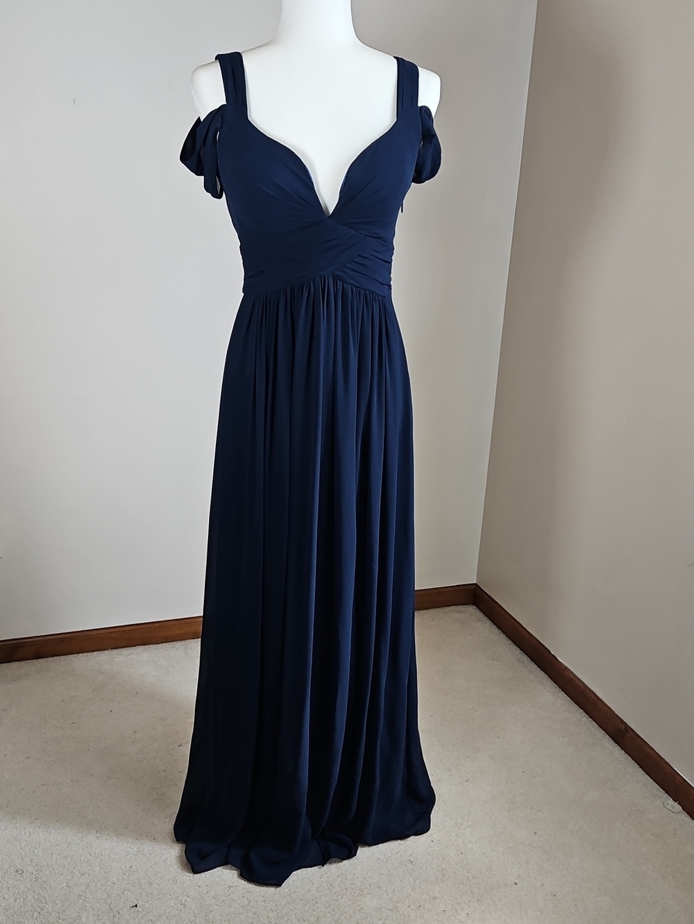 Bariano Australia Ocean Of Elegance Navy Maxi Sweetheart Plunge Drape Sleeve S